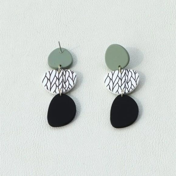 5/$25 Green and Black Acrylic Geometric Statement Earrings - Picture 5 of 10